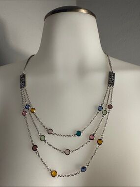 Brighton Elora Gems Multi‑Strand Necklace  Silver & Multicolor Stones  EUC